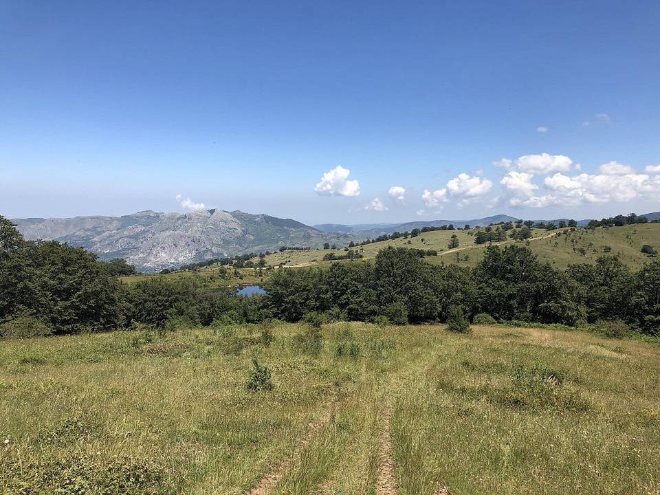 Carrareccia fra i pascoli dei Nebrodi, con il Lago Biviere in lontananza