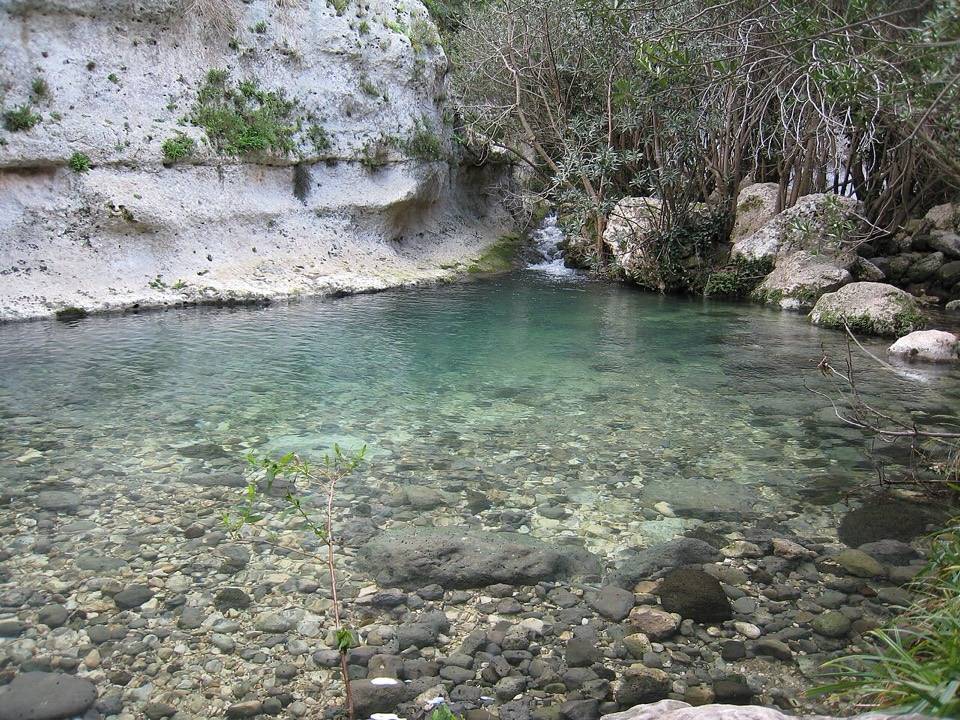 Una pozza d'acqua limpida del torrente Calcinara, nella gola di Pantalica